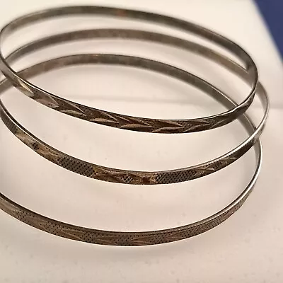 Old Vtg 900 Coin Silver Etched Bangle Bracelet LOT (3) SET *ets2-t • $65