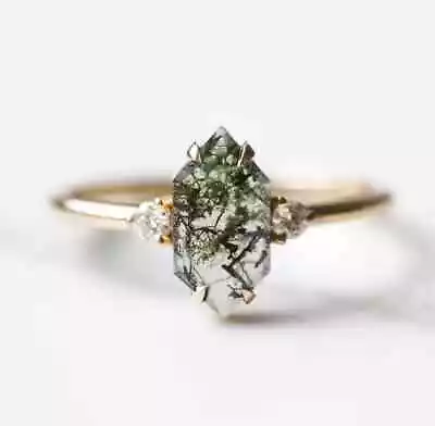 Natural Moss Agate Ring Vintage Engagement Rings For Women Gemstone Birthstone • $372