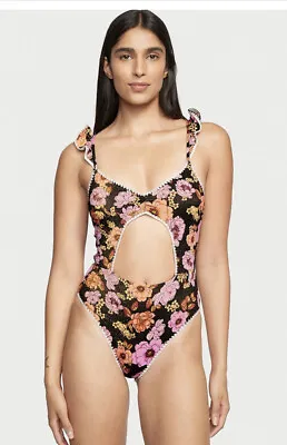 Victoria Secret Boho Crochet Ruffle Floral Monokini One Piece Swim New $79 XL • $39