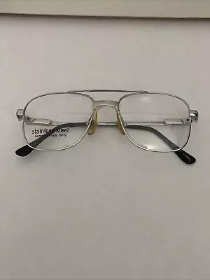 Vtg Stainless Steel SST-1 Double Bridge Silver Aviator Eyeglass Frames 50-20-135 • $30