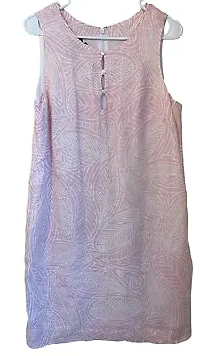 Island Company Sleeveless 100% Linen Castaway Shift Dress Pink White Leaf Size L • $32