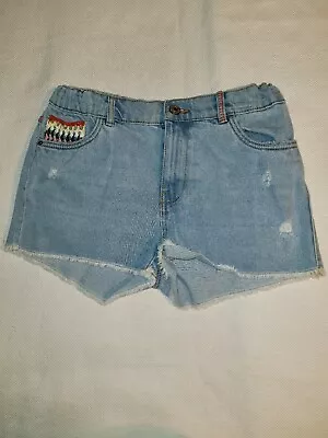 ZARA Kids Girls 13/14 Cut Off Distressed Denim Shorts Embroidered/Bohemian • $12