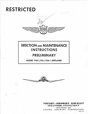 208 Page 1942 Vought F4U-1 FG-1 F3A-1 Corsair Erection Maintenance Manual On CD • $14.99