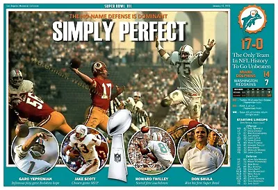 THE 1972 DOLPHINS ‘PERFECT’ SUPER BOWL VICTORY 19”x13” COMMEMORATIVE POSTER • $19.95