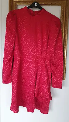 £12 • Buy ASOS Dark Red Satin Leopard Print Shirt Dress Size 12