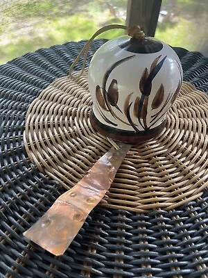 Vintage 70’s Pacific Stoneware Pottery Hand Painted Bamboo Leaf Wind Chime Bell • $28.99