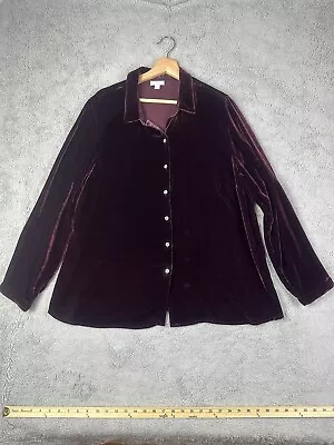 J Jill Velvet Silk Blend Tunic Shirt Women’s Large Button Down Burgundy *Flaws* • $19.99