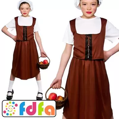 Wicked Brown Tudor Maid Peasant Girls Kids Childs Fancy Dress Costume • £6.29