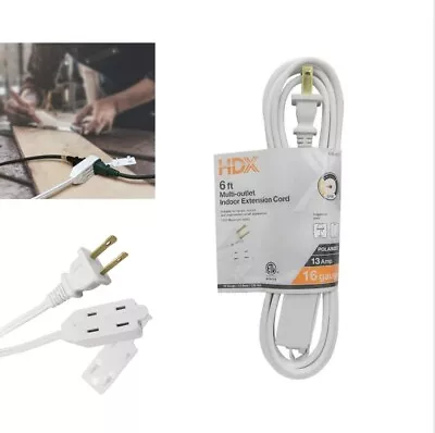 6 Ft White 16/2 Light Duty Indoor Extension Cord - Polarized Plug & Connector • $3.39