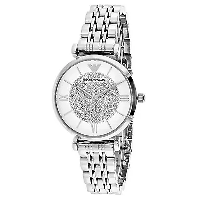 Emporio Armani Gianni T-Bar White Silver Crystal Women's Wrist Watch AR1925 • $175