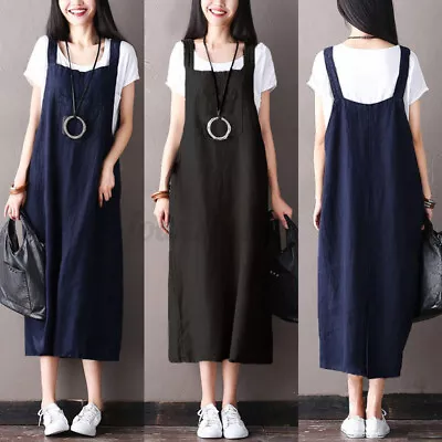 £13.59 • Buy Womens Sleeveless Casual Loose Straps Dress Pinafore Dungarees Dresses Plus Size