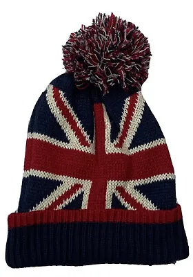 Union Jack Woolly Pompom Hat. Knitted Hat. Top Quality • £7.99