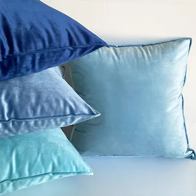 Premium Home Mix Match Aqua Blue Navy White Straight Edge Velvet Cushion Cover • $17.90