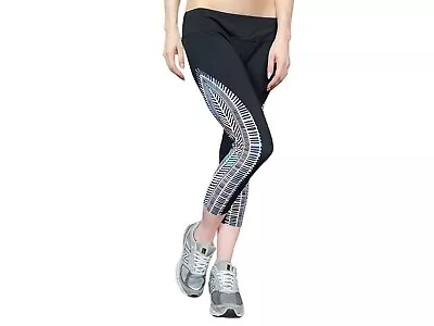 Mara Hoffman Active Voyager Crop Legging Black Tribal Color Print Size L • $11.95