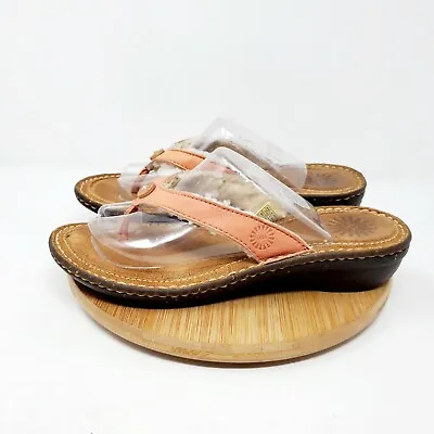 UGG Homoa Sandals Womens 7 Flip Flops Thong Pink Leather Shearling Casual Shoes • $26.95