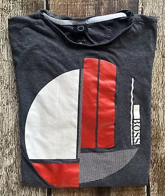 Hugo Boss Responsible Graphic T-shirt Gray Red White Mens Small Excellent • $14.99