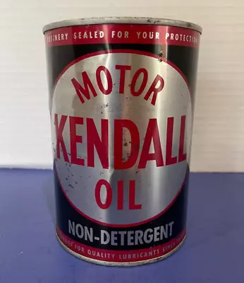 VINTAGE 1950s-60s KENDALL MOTOR OIL 1 QUART EMPTY METAL CAN GAS STATION GAS/OIL • $79