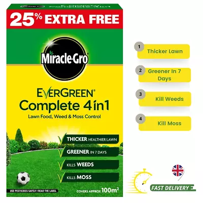 Miracle Gro Evergreen Complete 4 In 1 Lawn Food Weed Moss Control 25% Free 3.5kg • £18.99