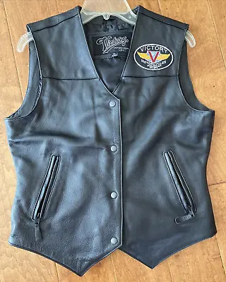 Women's Victory Black Leather Snap Button Motorcycle Vest Size M • $38.25