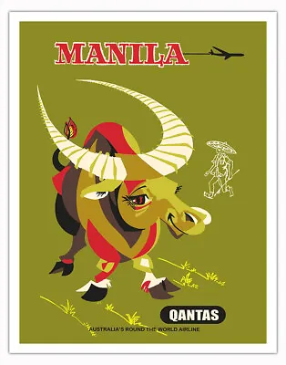 Manilla - Quantas Air Lines - Vintage Airline Travel Poster 1950 • $19.98