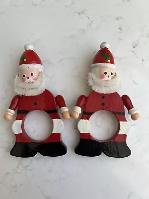 Vintage Festive VERA Santa Napkin Rings Wood Tags Set Of 2 • $8.88