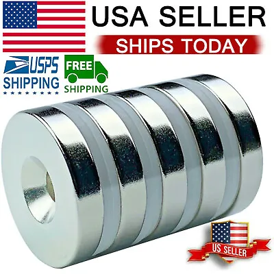 5 Pack Thicker Strong Magnets Countersunk Ring 1 Inch Large Rare Earth Neodymium • $18.91