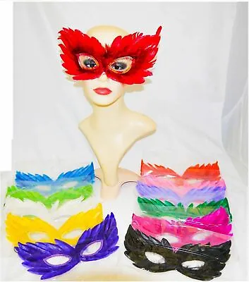 Venetian Fancy Dress Feather Eye Mask Masquerade Hallowen Party Ball Hen Night • £3.45