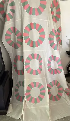 Vintage Quilt Top Dresden Plate Pinks Green Depression Era Hand Applique 66 X 81 • $129.99