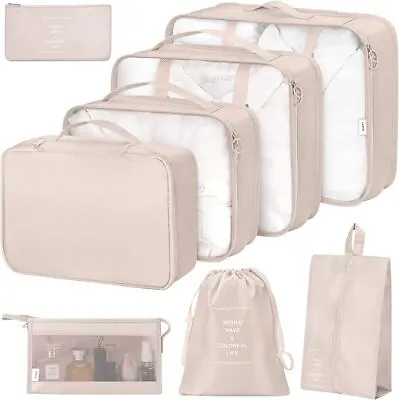 8PCS Packing Cubes Travel Pouches Luggage Organiser Clothes Suitcase Storage Bag • $20.89