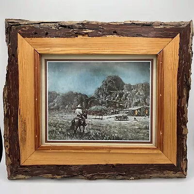 Vintage Western Print Matted And Framed Wooden Cowboy Cabin Horse Wagon • $48.70