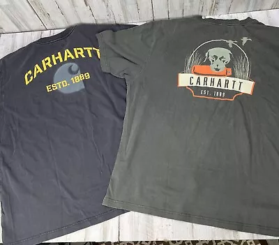 Lot Of 2 Carhartt T Shirt Size L Loose Fit Short Sleeve Pocket Black Green   Bn4 • $24.99
