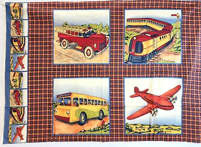 Balson Erlanger Fabric Vintage Voyages Fire Truck Plane Train Bus Panels 30X44 • $12.95