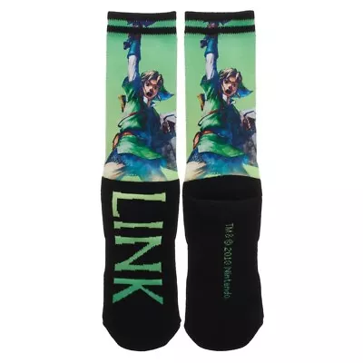 Link Legend Of Zelda Sublimated Panel 1 Pair Men's Crew Socks Nintendo NES  • $11.37