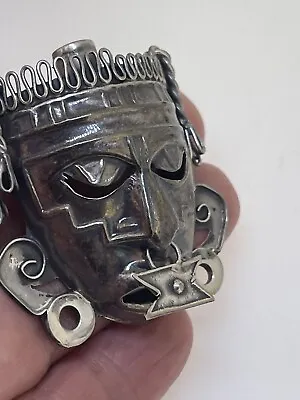 VINTAGE SILVER AZTEC MEDICINE MAN / WARRIOR PIERCED NOSE  Brooch Pendant • $99