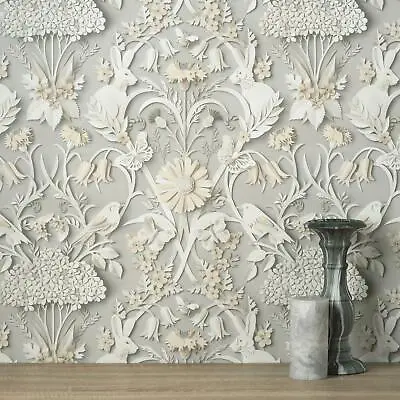 £11.95 • Buy Dimensions Woodland Fine Decor Wallpaper Animals Floral 3D Effect Grey FD42952