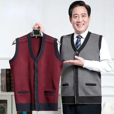 Men Sleeveless Waistcoat Gilet Tank Tops Cardigan Knitted Sweater Vest Warm • $28.69