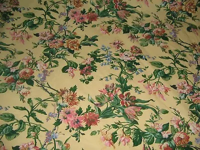 Vintage Schumacher Floral Bouquet Yellow Cottage Garden Cotton 18 Yd. Available • $16.95