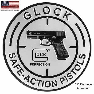 Glock Tin Sign 12 Inch Diameter Handgun And Ammo Metal Poster Wall Man Cave • $15.89