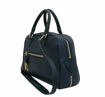 Marc Jacobs Crossbody Satchel 80992 Venetia Navy Leather Brass Zip Expander NWT • $399