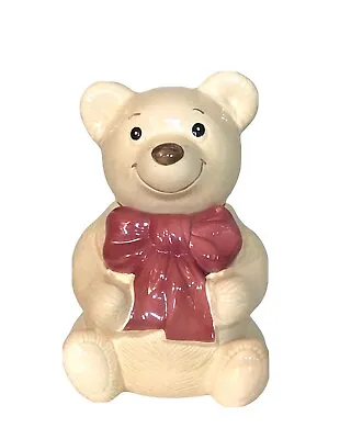 Metlox California Vintage Smiling Teddy Bear Cookie Jar Red Bow Kitchen Jar • $39