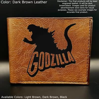 Custom Engraved MONSTER GODZILLA Leather Bifold Wallet - 3 Color Choices • $22