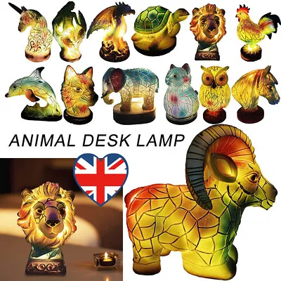 Stained Glass Lamp Owl Horse Rooster Elephant Stained Table Lamp Home Ornament • £12.19