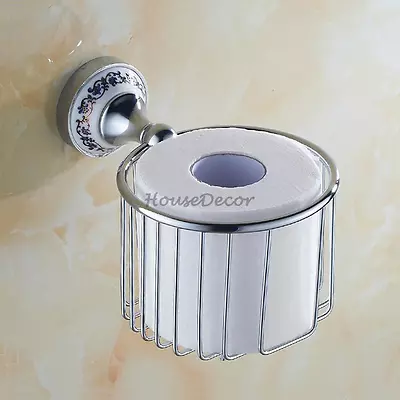 Art Ceramic Bathroom Wall Toilet Paper Roll Tissue Holder Storage Basket Rack • £31.74