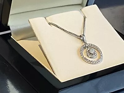18ct Gold Diamond Necklace Chain 0.56ct Circle Float Diamond 18 Carat Stunning • £950