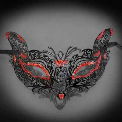 Cat Woman Masquerade Mask Black M7108 Red Rhinestones & Gems • $21.21