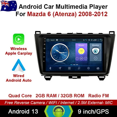 9  Android 13 Auto Carplay Car Non DVD GPS For Mazda 6 (Atenza) 2008-2012 • $254.37