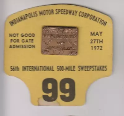 1972 Indianapolis 500 MARK DONOHUE Indy 500 Race Win BRONZE Pit Badge W/ BUC • $49.95