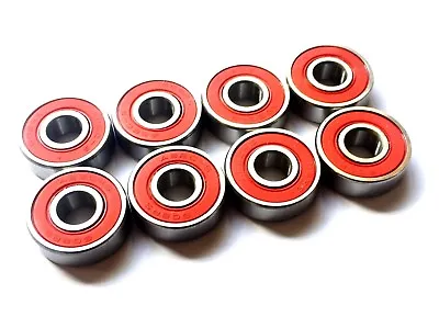 8 Pack 608 2rs Xtreme ABEC 5 SWISS REDS SKATEBOARD RATED BEARINGS SCOOTER • £13.69