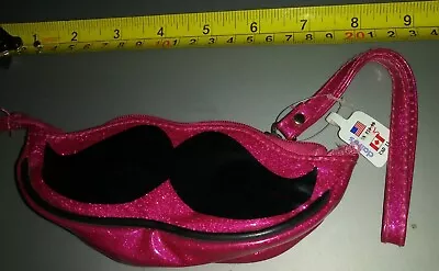 NEW Nwt Claires Small Pink Glitter Mustache Change Pouch Purse Wristlet 👛 • $4.07