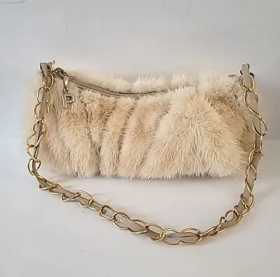 Paola By PdL Firenze Genuine Mink Fur Handbag Purse Gold Chain • $119